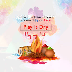 Holi festival celebration with bonfire, drum, and colors