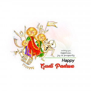 Illustration depicting a Gudi Padwa celebration with traditional elements.