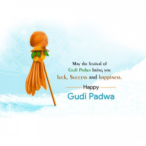 Gudi Padwa festive illustration with a Gudi and text