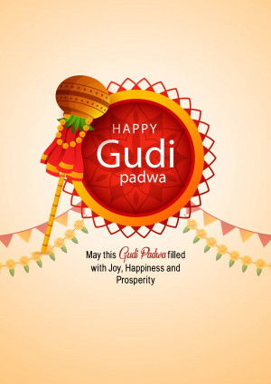 Gudi Padwa festive illustration with a Gudi and decorative elements