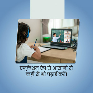 Girl with headphones learning online using a laptop.