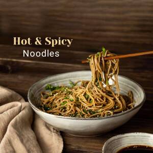 A bowl of hot and spicy noodles with chopsticks
