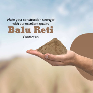 Hand holding sand with text promoting Balu Reti for construction