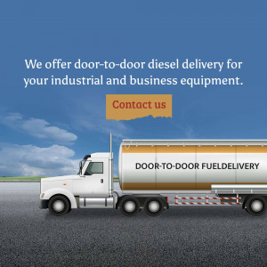 Diesel fuel delivery truck with text advertising door-to-door service