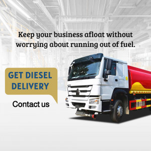 Diesel truck delivering fuel with text promoting diesel delivery service