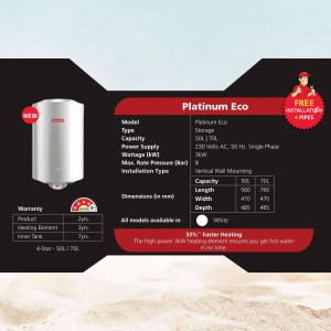 Platinum Eco 50L Electric Water Heater with Free Installation