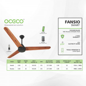 OCECO Fansio Smart ceiling fan with wooden blades and smart home integration
