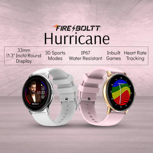 Fire-Bolt Hurricane smartwatch in white and pink colors