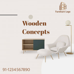 Modern wooden furniture arrangement with armchair, cabinet, and floor lamp