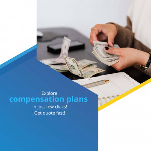 Hands holding US currency with text promoting compensation plans.
