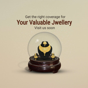 Image of gold jewellery inside a glass dome with text promoting insurance coverage.