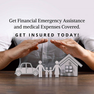 Hands protecting paper cutouts of a family, car, and house representing insurance coverage.