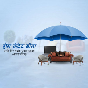 Blue umbrella protecting home contents from rain