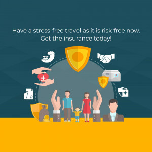 Illustration depicting travel insurance benefits with a family and protective shield.