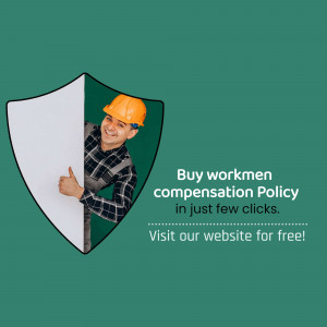 Construction worker peeking from behind a shield promoting workmen compensation policy.