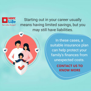 Image depicting a family with a shield, promoting HDFC Life insurance for early career professionals.