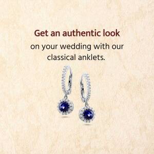 Close-up of silver anklets with sapphire stones, perfect for a wedding.