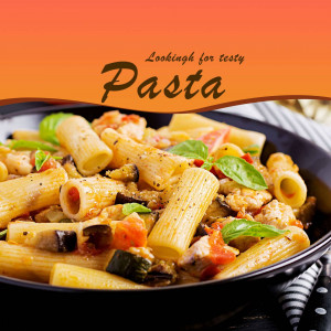 Close-up of a pasta dish with vegetables and sauce