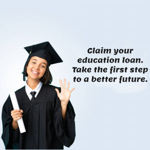 Young graduate waving and holding a diploma, promoting education loans.