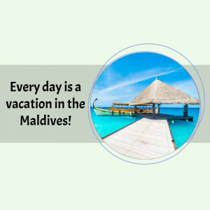 Overwater bungalow in the Maldives with a turquoise ocean and clear blue sky.