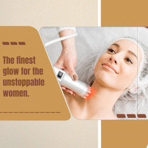 Woman receiving a facial treatment with a beauty device.
