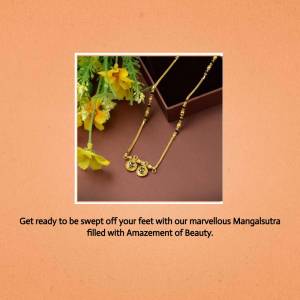Close-up of a gold Mangalsutra necklace with floral accents
