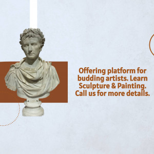 Bust of Caesar with text promoting a platform for artists