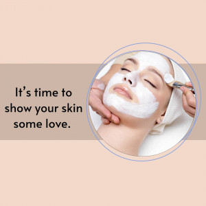 Woman receiving a facial treatment with a white mask