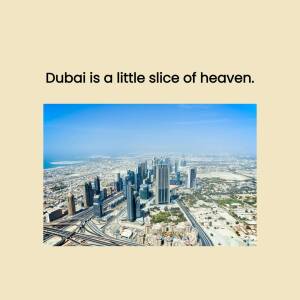 Aerial view of the Dubai skyline with the Burj Khalifa prominently featured.