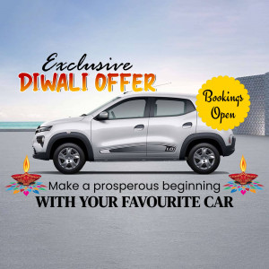 Silver car with Diwali decorations and offer details