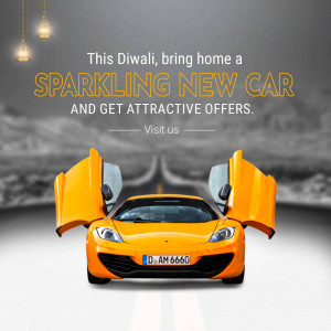 Orange sports car with open doors and Diwali offer text