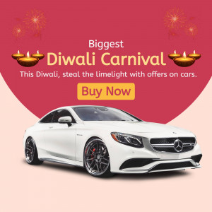 Diwali Carnival advertisement featuring a white Mercedes-Benz car and festive decorations.