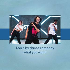Three dancers performing in a studio with text promoting dance lessons.