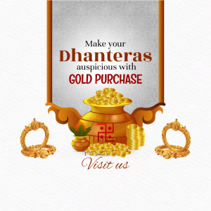 Dhanteras gold purchase advertisement with gold coins and jewelry
