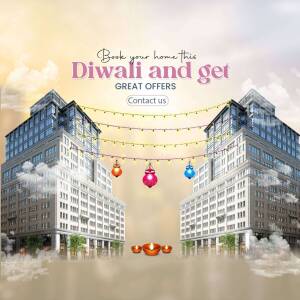 Diwali offer for new home bookings with building and festive decorations