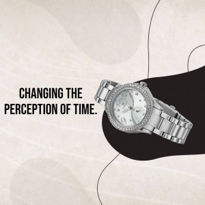 Silver Fossil watch with crystal details on a black and beige background