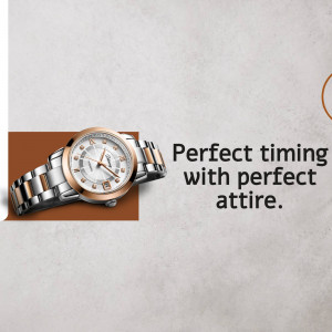 Close-up of a Fossil wristwatch with a silver and gold metal band against a gradient background.