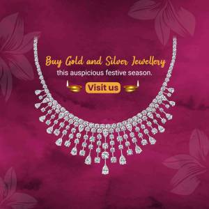 Elegant diamond necklace with text promoting gold and silver jewellery for the festive season.