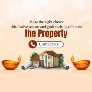 Diwali property offer with house illustration and diya lamps