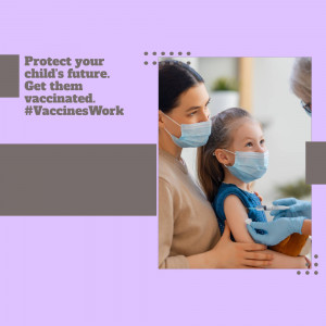 Mother and child wearing masks during vaccination