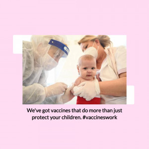 Healthcare worker vaccinating a baby with protective gear.