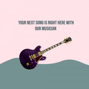 Purple electric guitar with text promoting new music