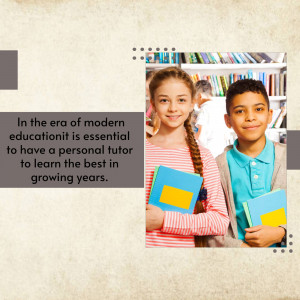 Two students, a girl and a boy, smiling and holding books with text about the importance of personal tutoring.