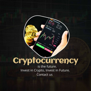 Image of a hand holding a smartphone displaying a cryptocurrency chart with Bitcoin coins in the background.