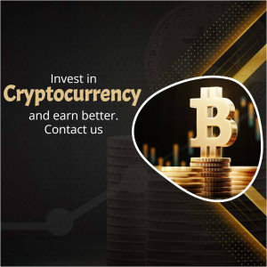 Image of a Bitcoin on a stack of coins with a financial chart background, promoting cryptocurrency investment.