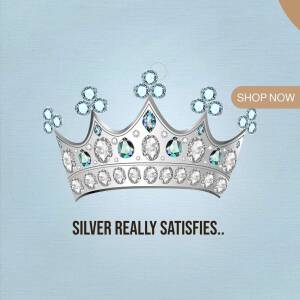 Silver crown with gemstones and 'Shop Now' button