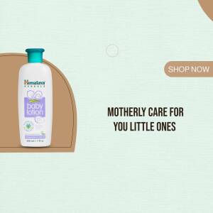 Himalaya Baby Lotion bottle with text 'Motherly Care for Your Little Ones'