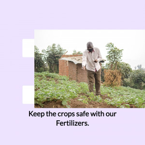 A farmer wearing a mask inspects his crops in a field, holding a tablet or device.