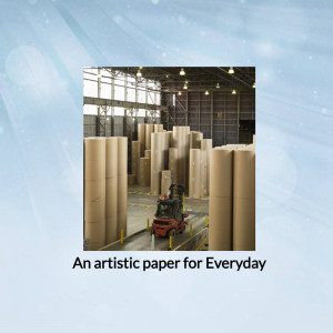 Stacks of paper rolls in a large warehouse with a forklift