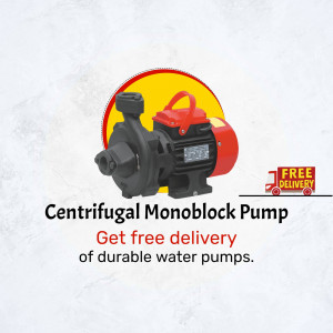 Image of a red and black centrifugal monoblock pump with a free delivery offer.